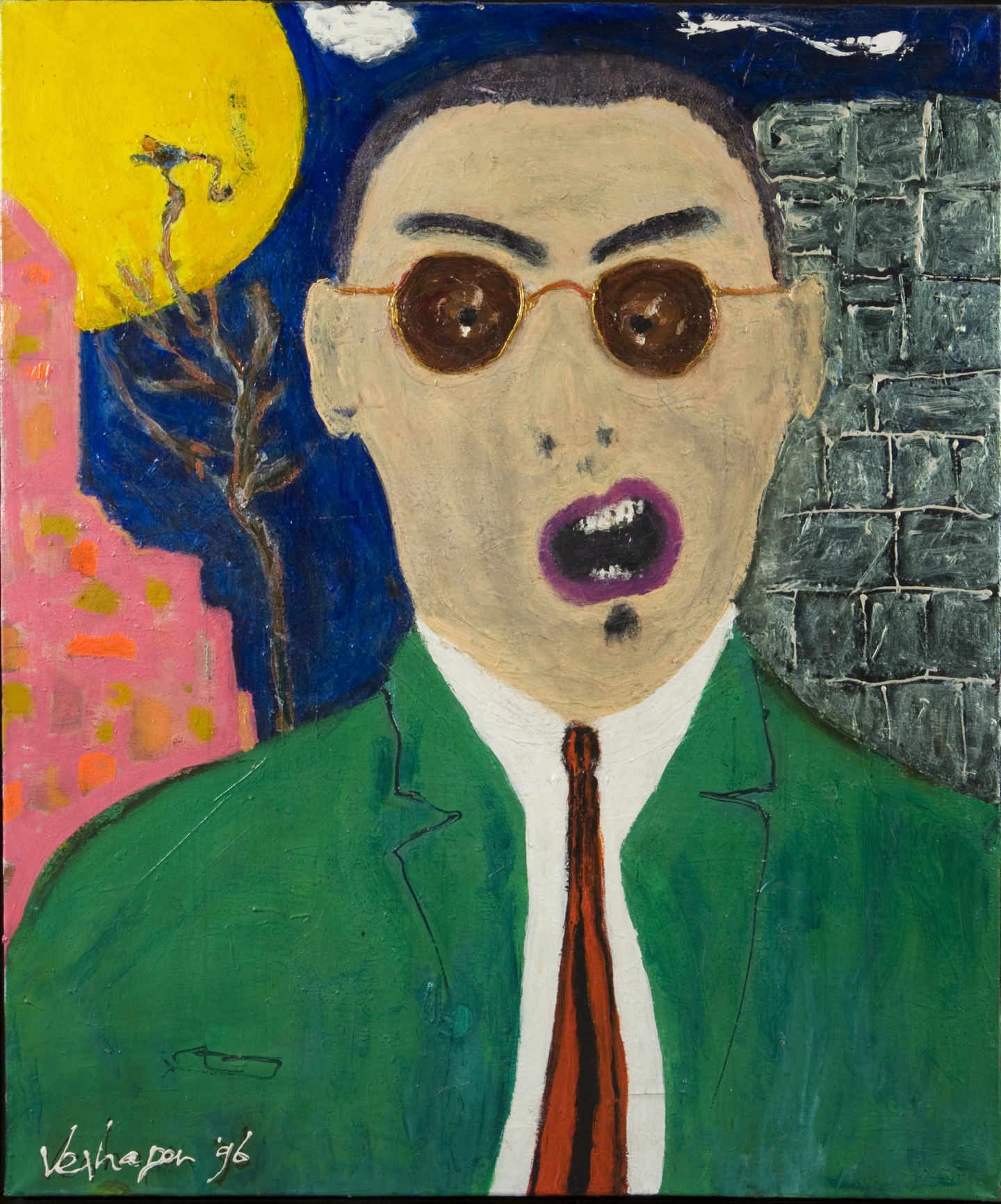 De afbeelding toont een kunstzinnig portret van Jules Deelder. Gemaakt door: Hans Verhagen