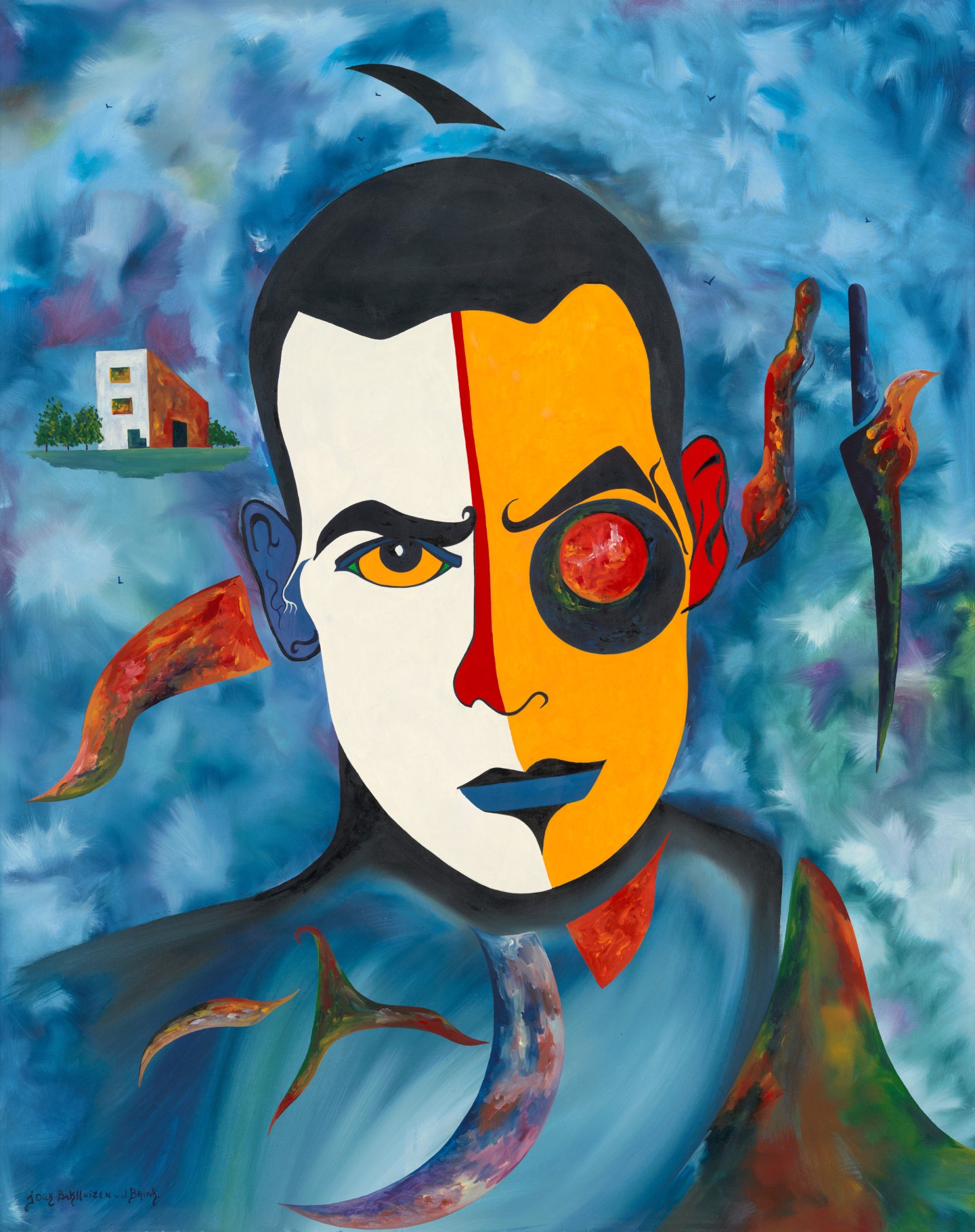 De afbeelding toont een kunstzinnig portret van Jules Deelder. Gemaakt door: Dick Bakhuizen van den Brink