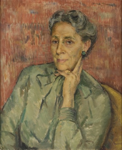 Deze afbeelding toont een kunstzinnig portret van Maria Dermoût.