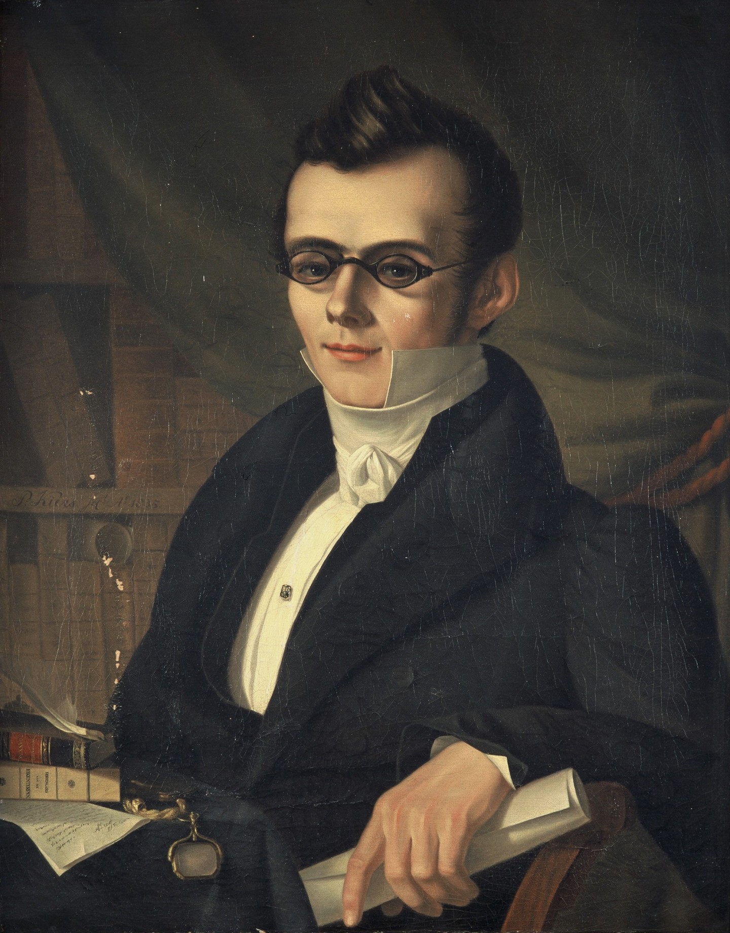 De afbeelding toont een kunstzinnig portret van Aarnout Drost . Gemaakt door:  Petrus Kiers 