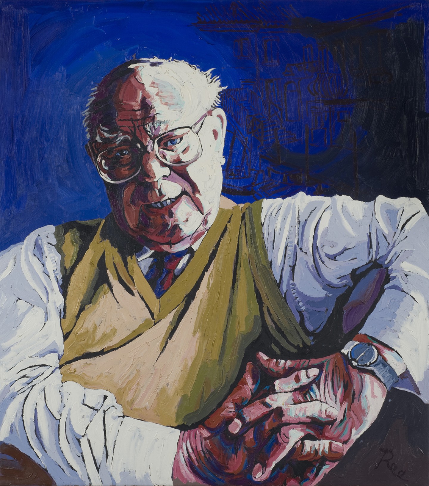De afbeelding toont een kunstzinnig portret van Pierre H. Dubois. Gemaakt door: Ko van de Ree