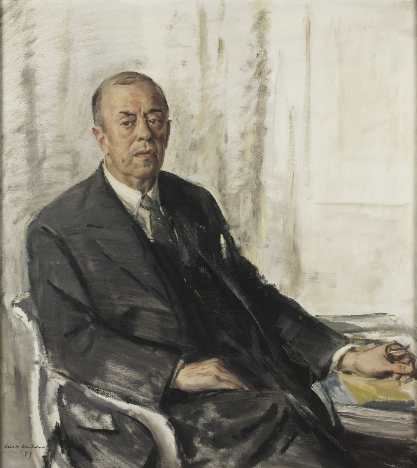 De afbeelding toont een kunstzinnig portret van L.J.M. Feber. Gemaakt door: Sierk  Schröder