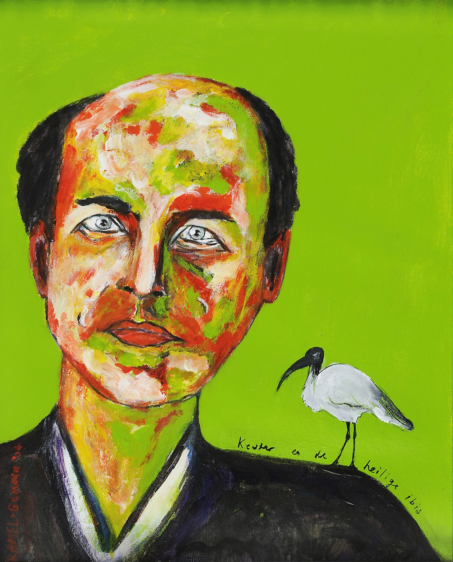 De afbeelding toont een kunstzinnig portret van Kester Freriks. Gemaakt door: Kamel Aumorassi (1966) en Gemma  Reuten 