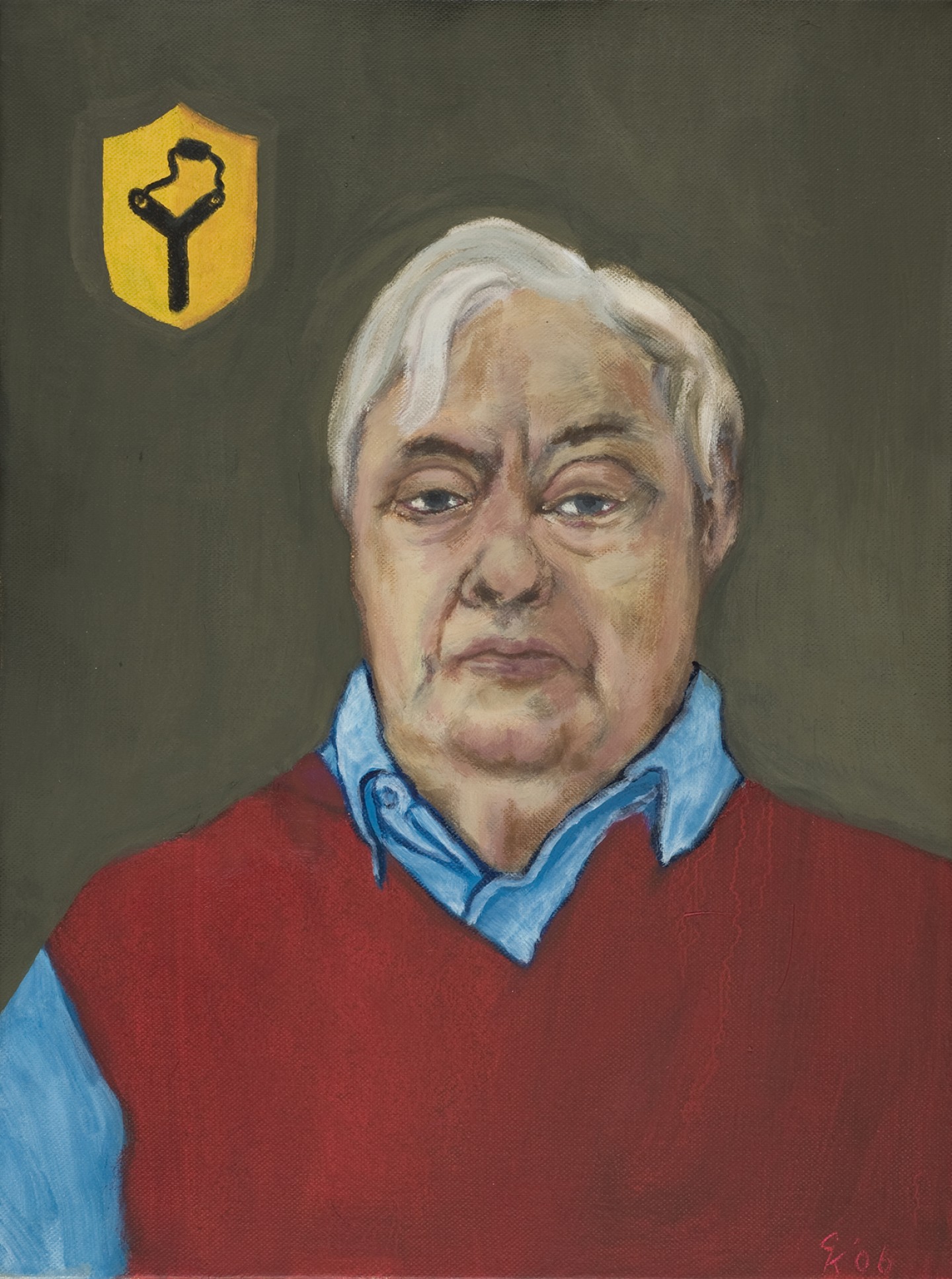 De afbeelding toont een kunstzinnig portret van Rudy Kousbroek . Gemaakt door: Gabriël  Kousbroek
