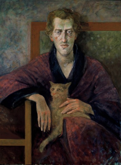 Deze afbeelding toont een kunstzinnig portret van Gerrit Komrij.