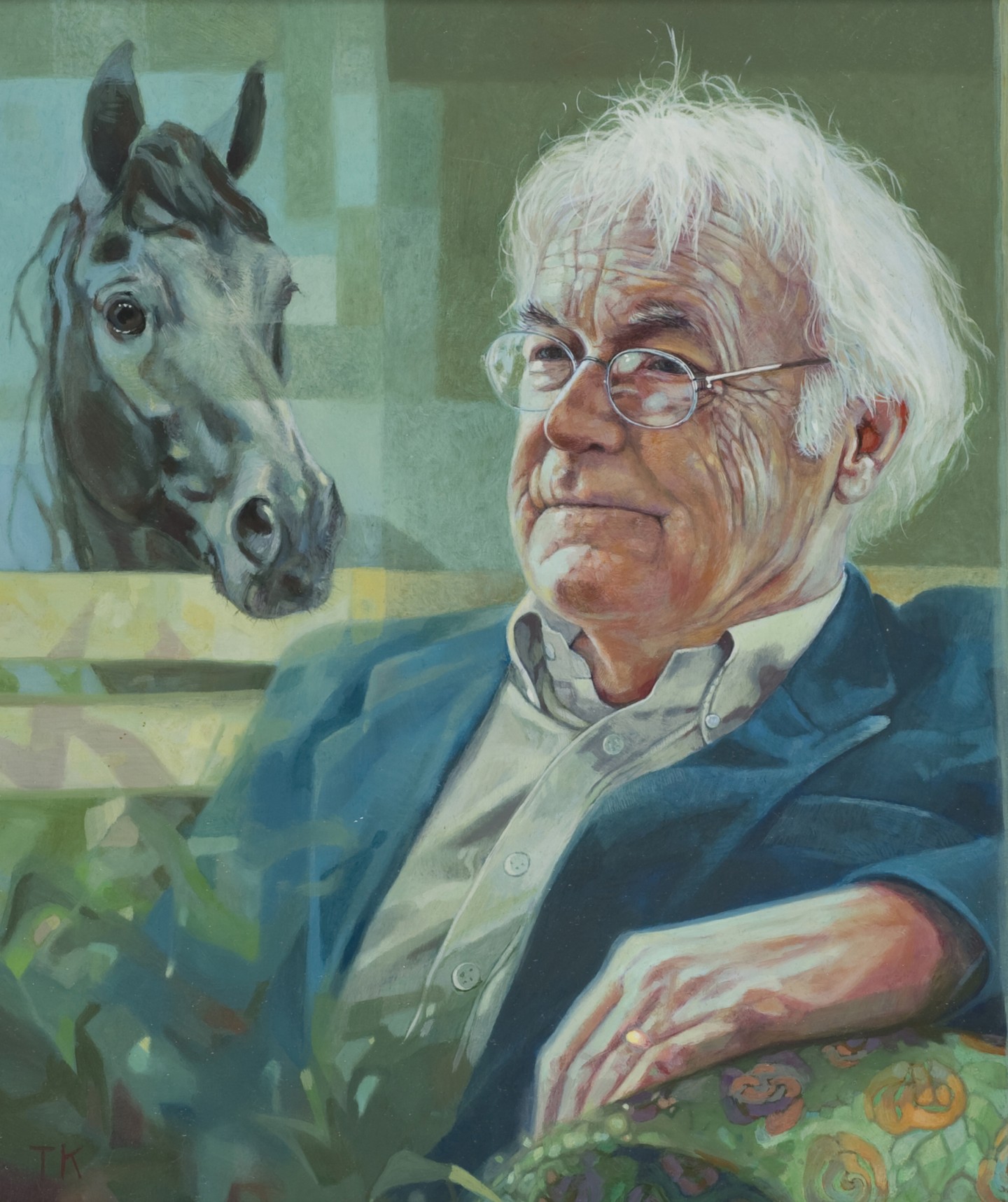 De afbeelding toont een kunstzinnig portret van Rutger Kopland - Kijk het aan. Gemaakt door: Trudy Kramer 