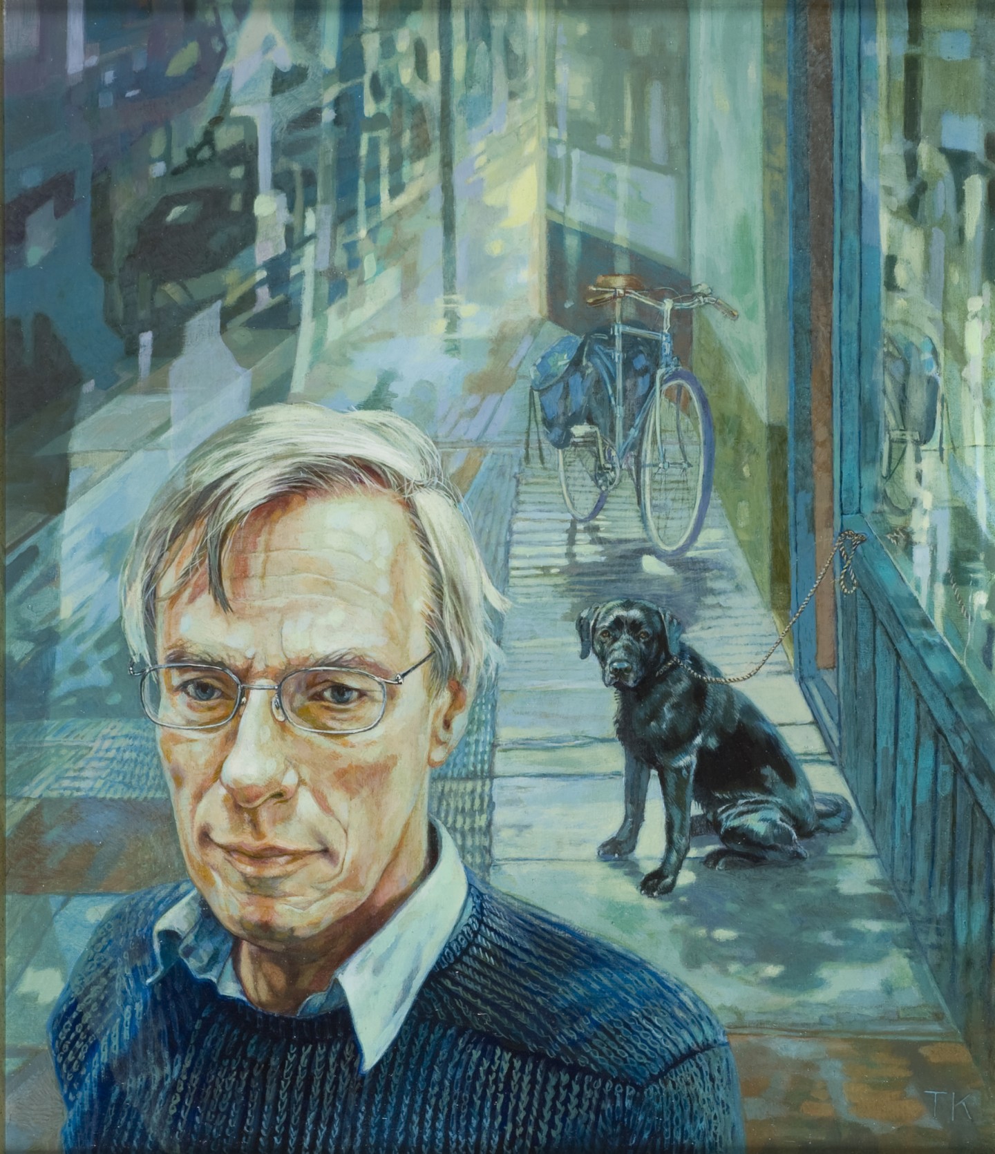 De afbeelding toont een kunstzinnig portret van Anton Korteweg. Gemaakt door: Trudy Kramer