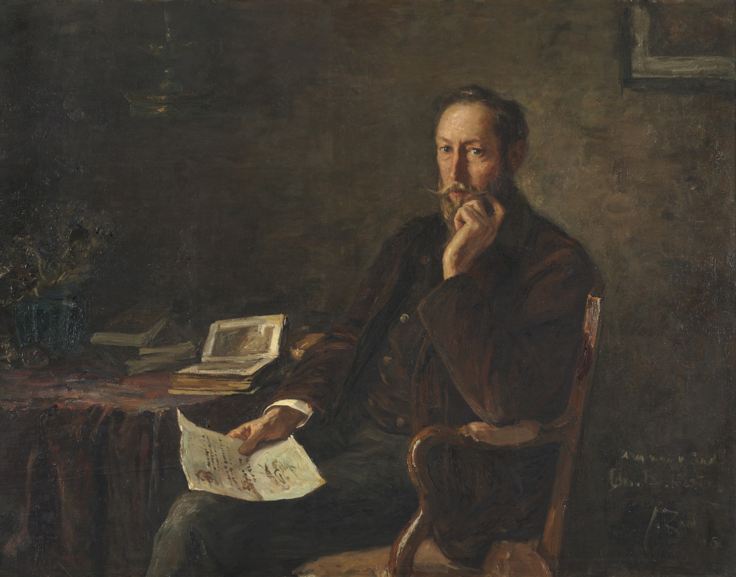 De afbeelding toont een kunstzinnig portret van Edward B. Koster. Gemaakt door: Jacques Zon 