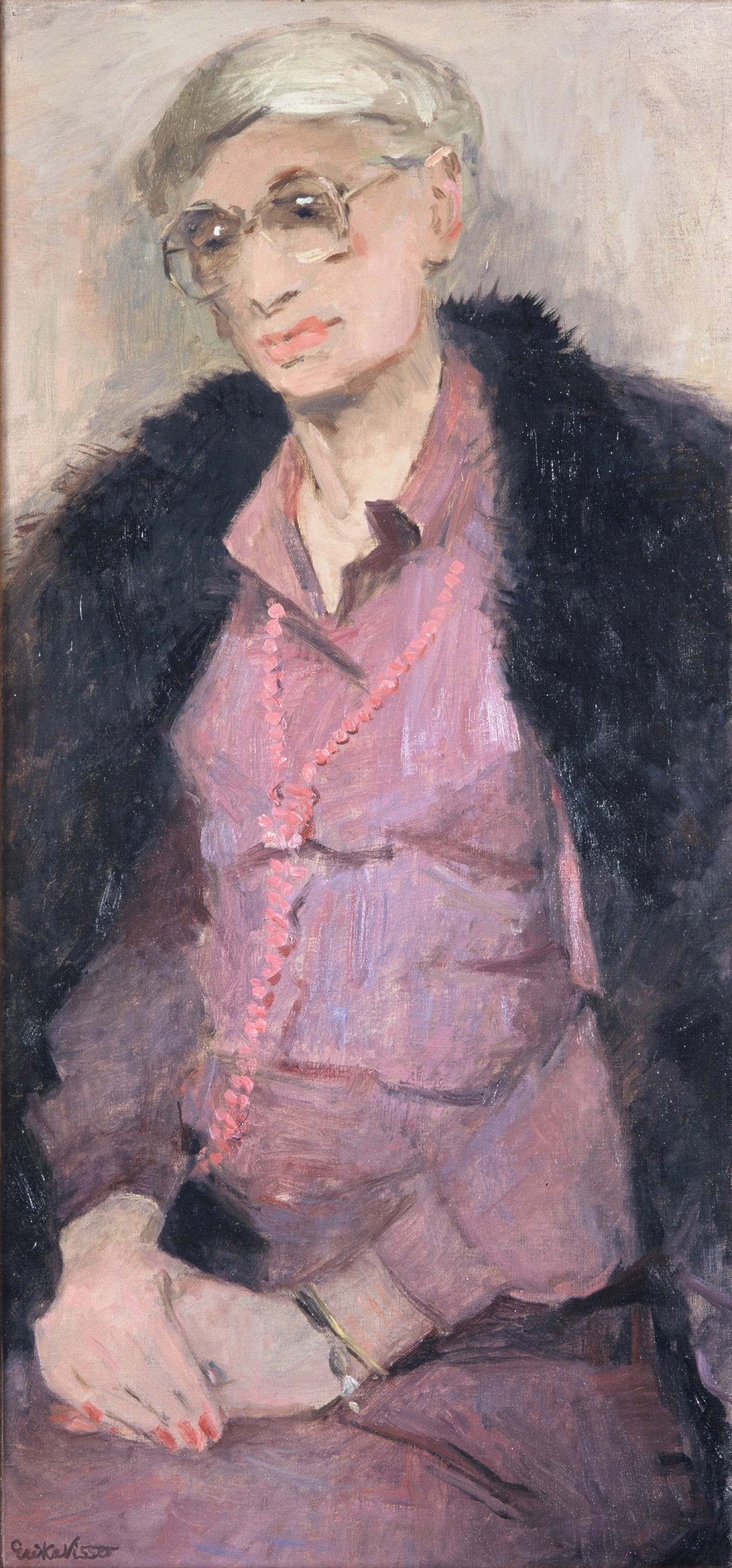 De afbeelding toont een kunstzinnig portret van Dirkje Kuik. Gemaakt door: Erika Visser