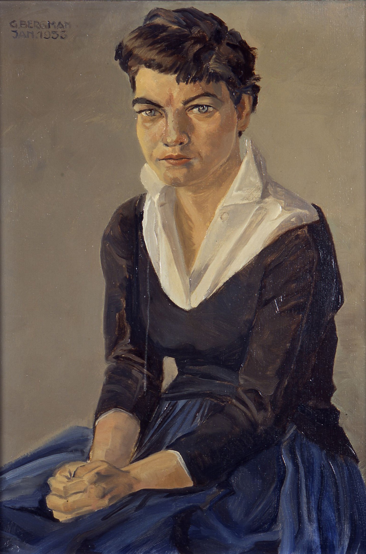 De afbeelding toont een kunstzinnig portret van Marijke Höweler. Gemaakt door: G. Bergman