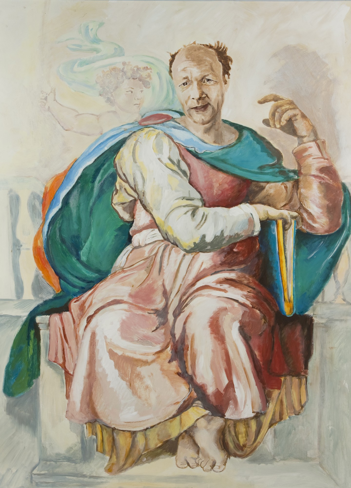 De afbeelding toont een kunstzinnig portret van Maarten ’t Hart . Gemaakt door: Ine Laurant