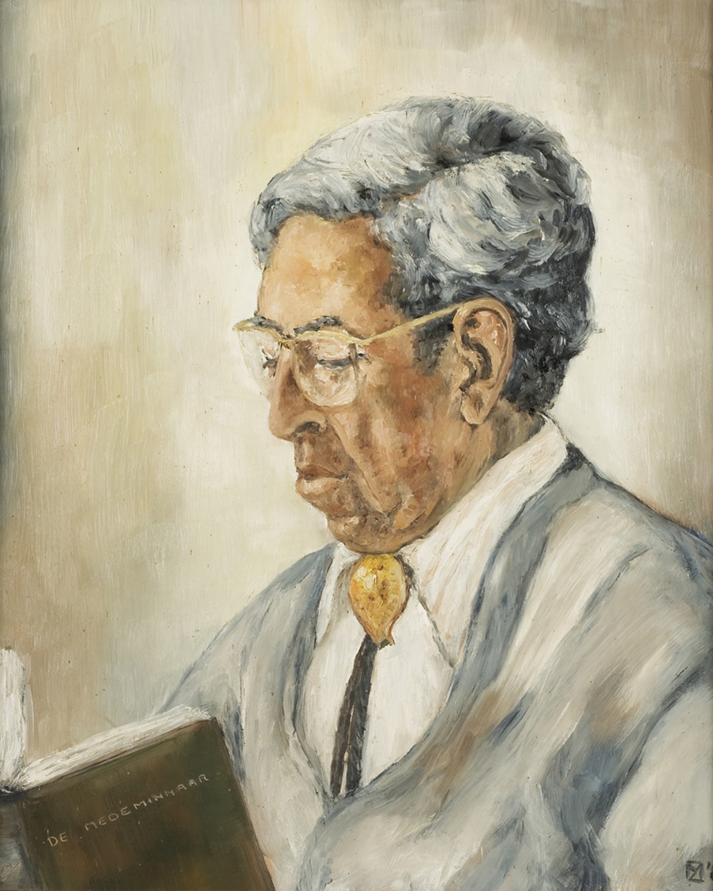 De afbeelding toont een kunstzinnig portret van Albert Helman. Gemaakt door: Margrieth Zijlsta