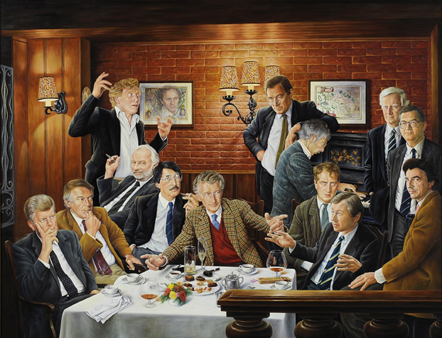 De afbeelding toont een kunstzinnig portret van De Herenclub. Gemaakt door: Kik  Zeiler