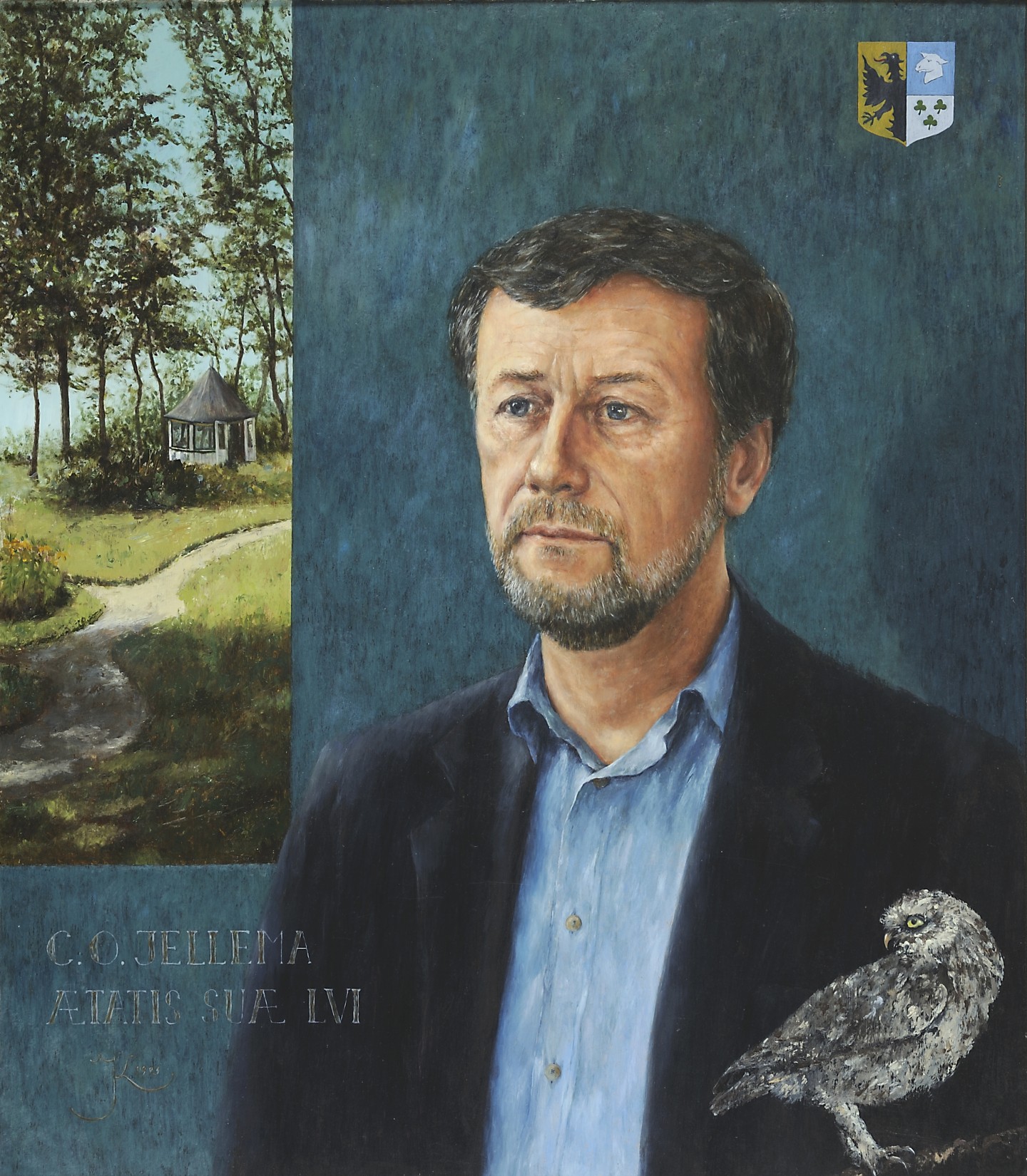De afbeelding toont een kunstzinnig portret van C.O. Jellema. Gemaakt door: Jacqueline Kasemier