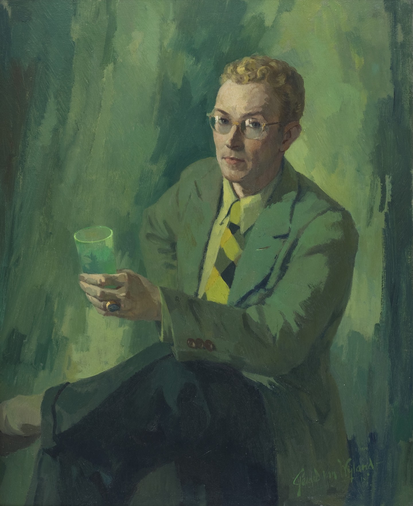 De afbeelding toont een kunstzinnig portret van Olaf J. de Landell . Gemaakt door: Gérard van Wijland