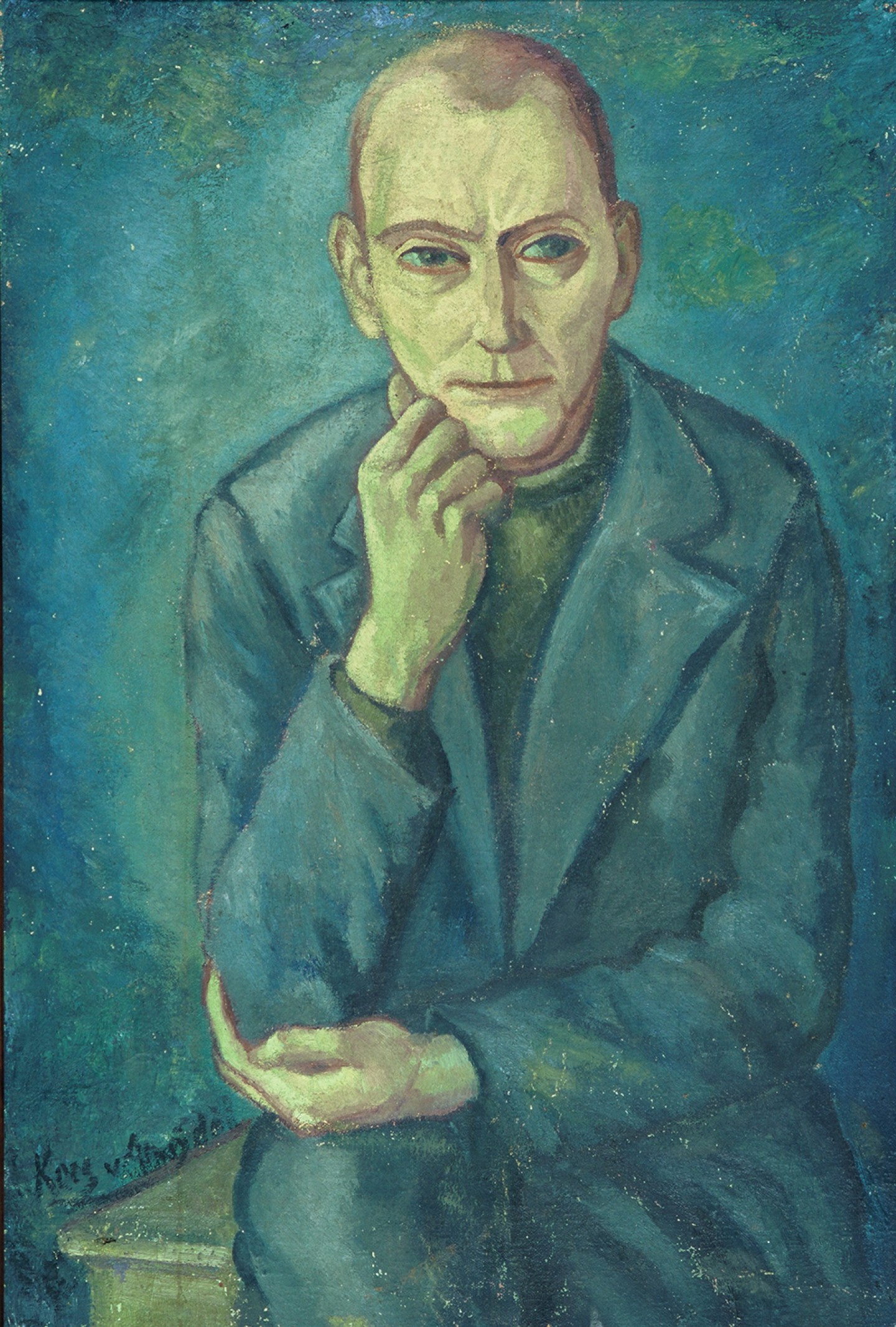 De afbeelding toont een kunstzinnig portret van Freek van Leeuwen. Gemaakt door: Kees van  Ameijden 