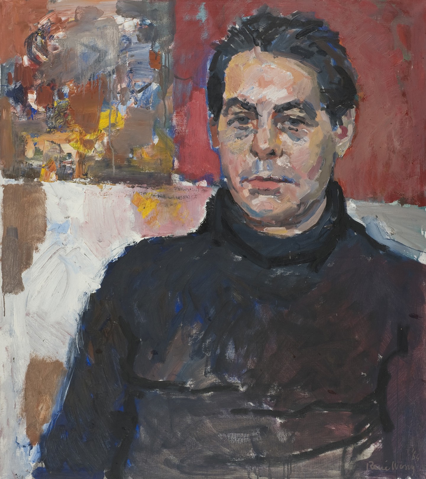 De afbeelding toont een kunstzinnig portret van Lucebert. Gemaakt door: René  Wong 