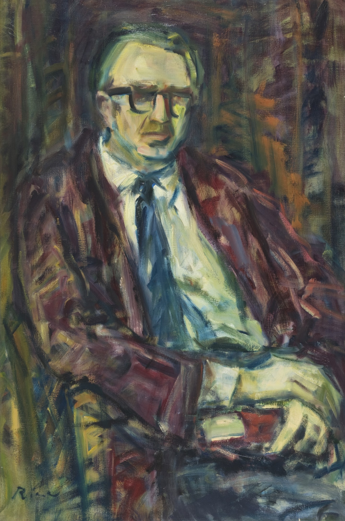 De afbeelding toont een kunstzinnig portret van A. Marja. Gemaakt door: Willy Rieser