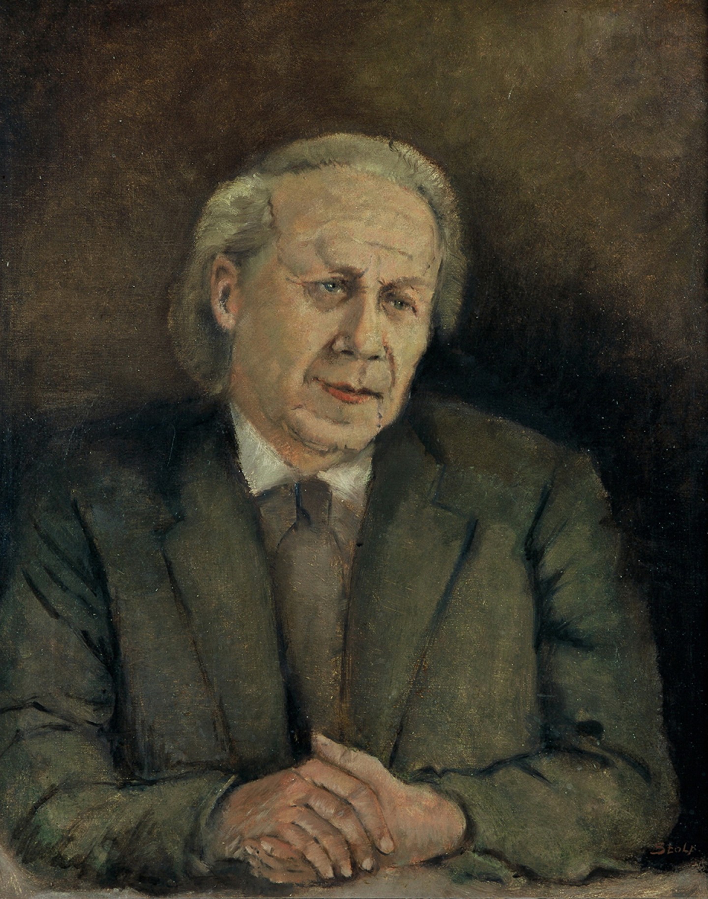 De afbeelding toont een kunstzinnig portret van  Klaas Smelik . Gemaakt door: Siem  Stolp 