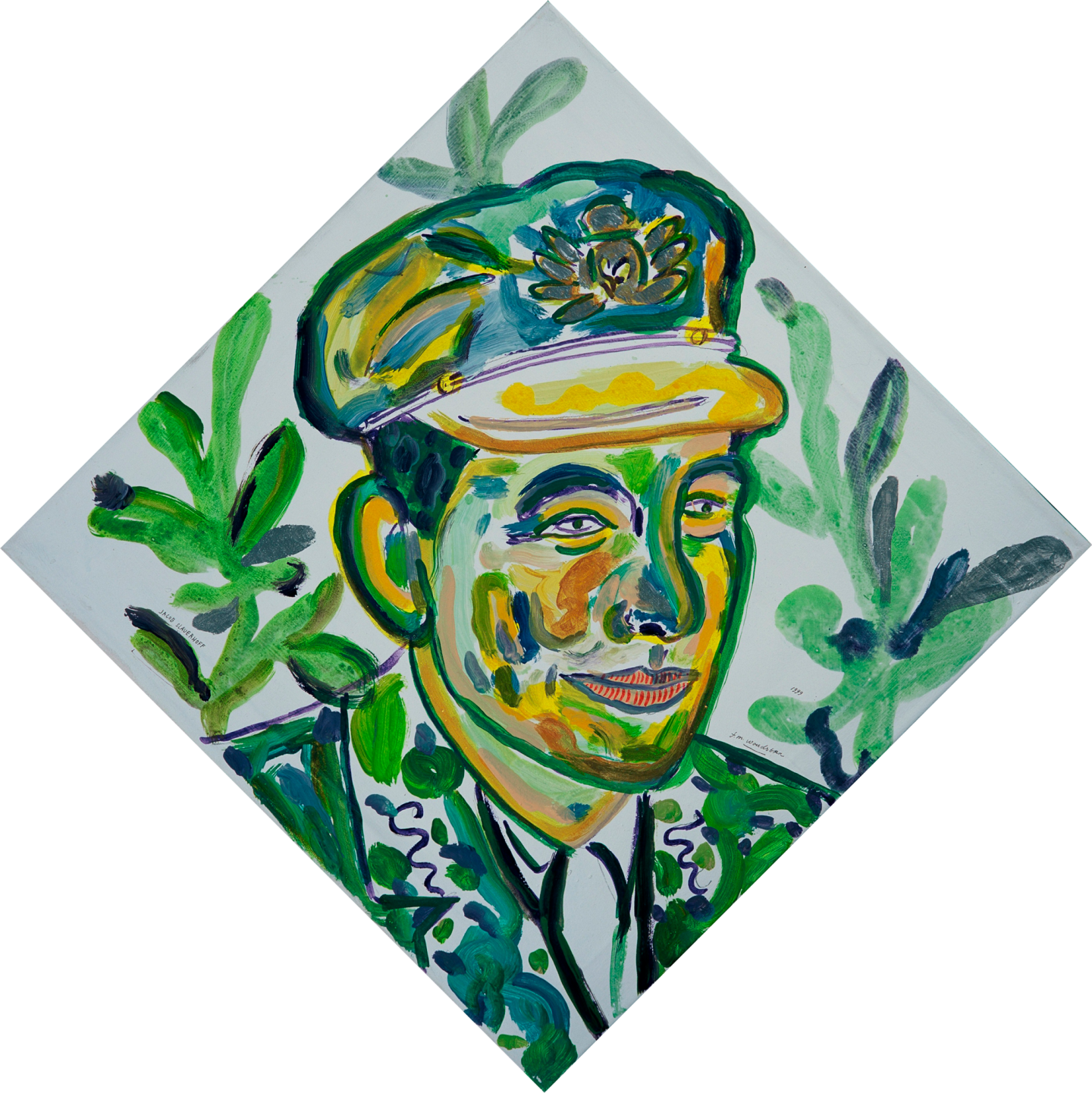 De afbeelding toont een kunstzinnig portret van J. Slauerhoff. Gemaakt door: Frits Woudstra