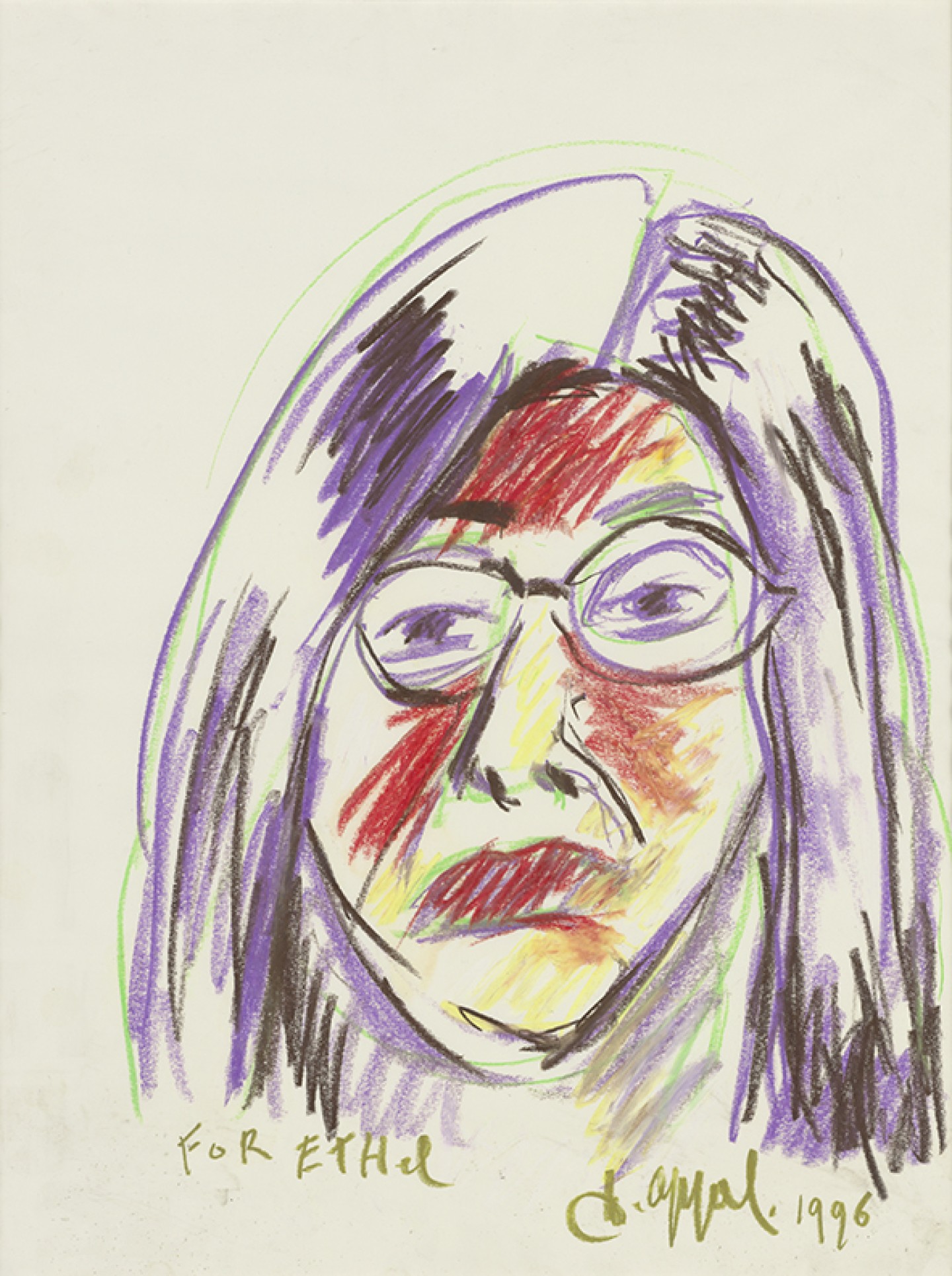 De afbeelding toont een kunstzinnig portret van Ethel Portnoy . Gemaakt door: Karel   Appel