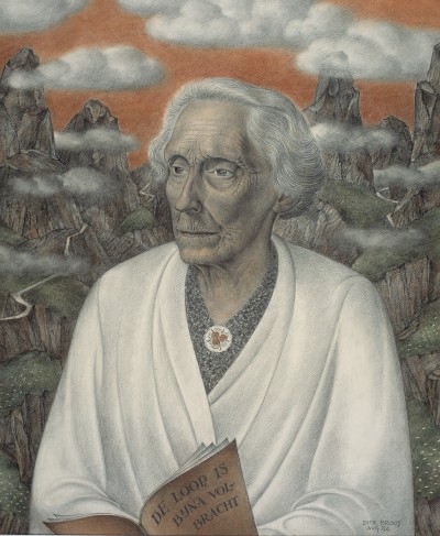 Deze afbeelding toont een kunstzinnig portret van Henriette Roland Holst-van der Schalk.