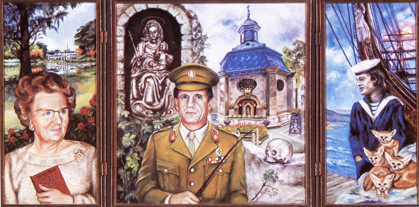 De afbeelding toont een kunstzinnig portret van Gerard Reve. Gemaakt door: Aldert Koop