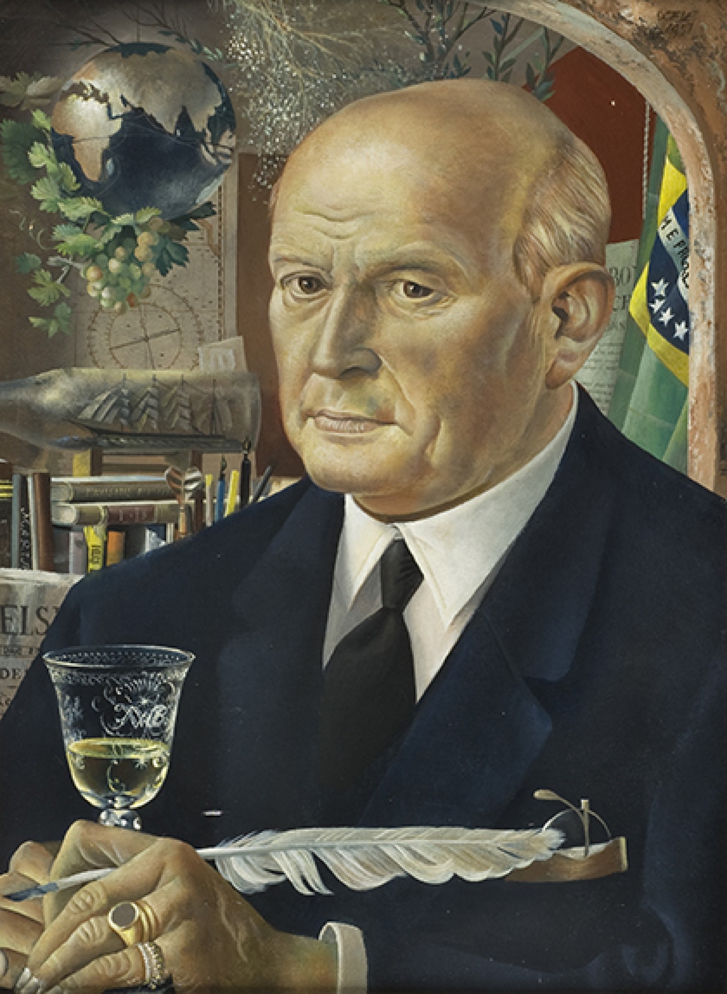 De afbeelding toont een kunstzinnig portret van J.W.F. Werumeus Buning . Gemaakt door: Eppo  Doeve 