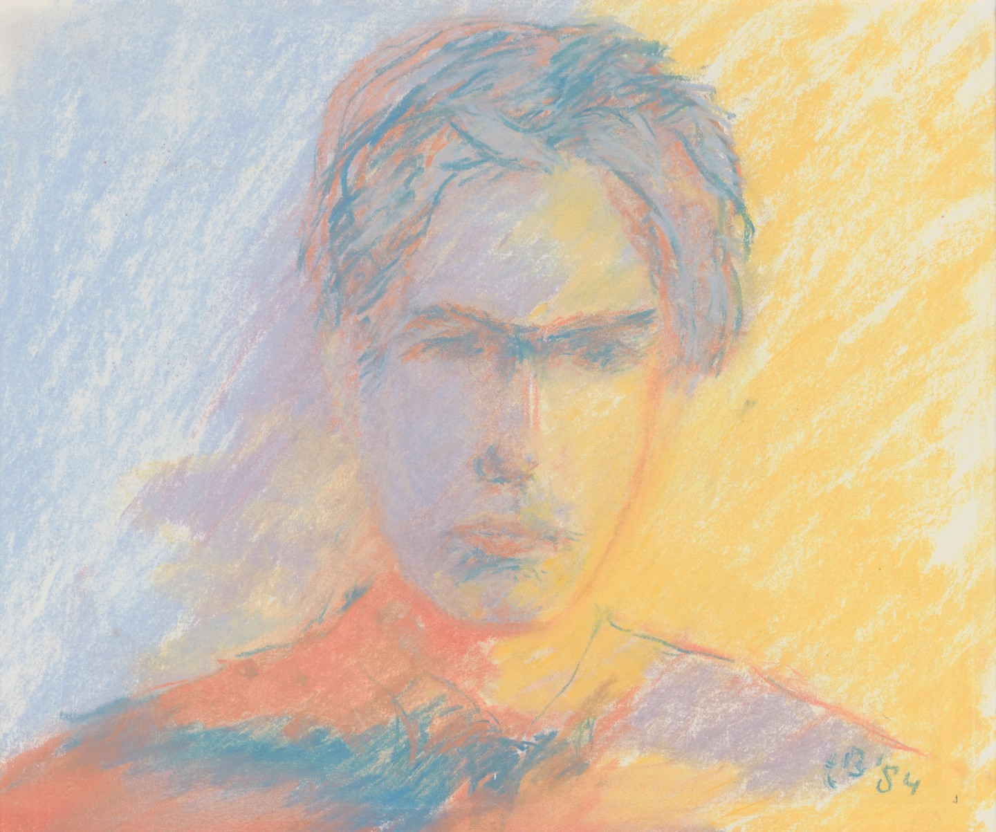 De afbeelding toont een kunstzinnig portret van Menno Wigman. Gemaakt door: Lex ter Braak 