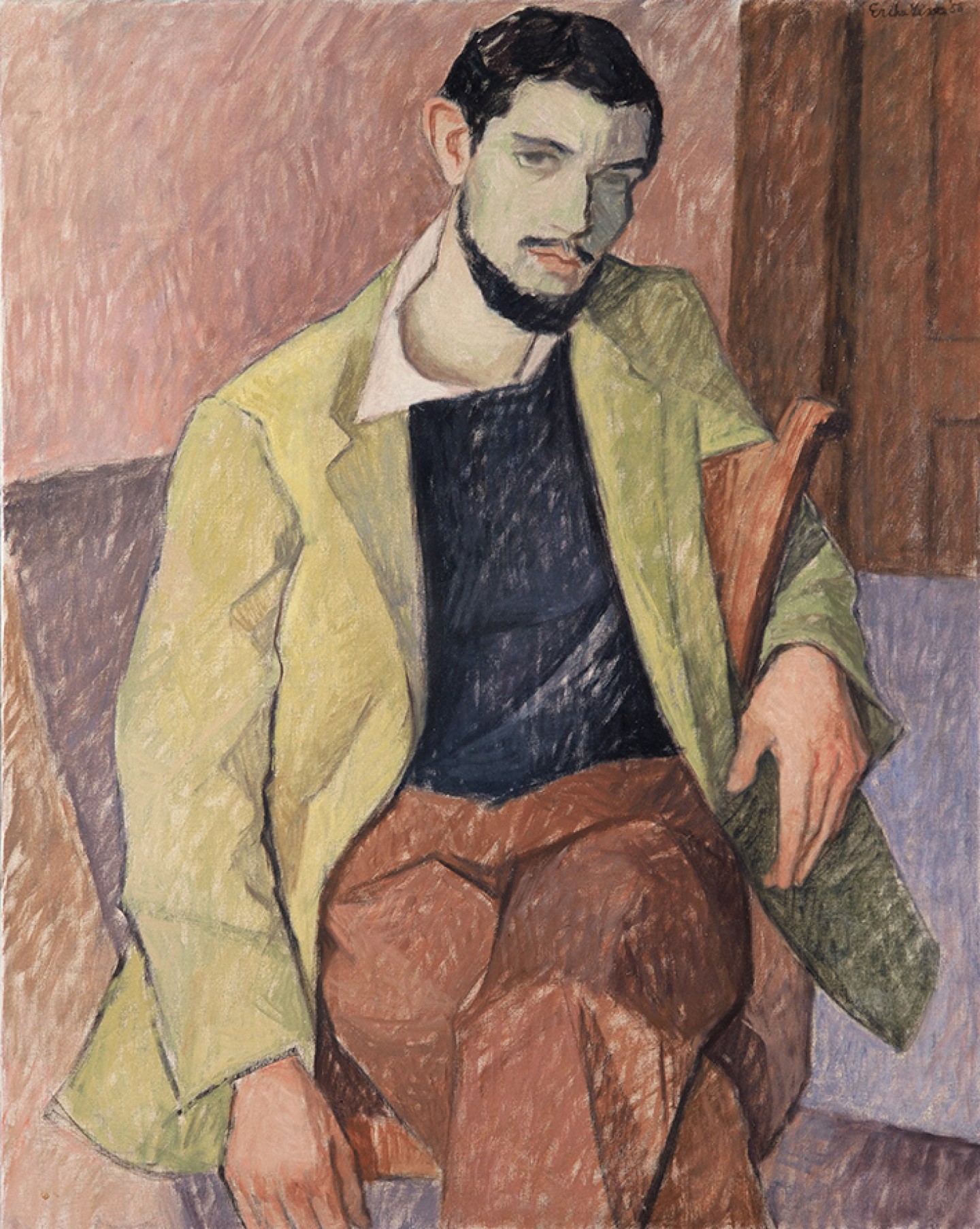 De afbeelding toont een kunstzinnig portret van Alain Teister . Gemaakt door: Erika Visser