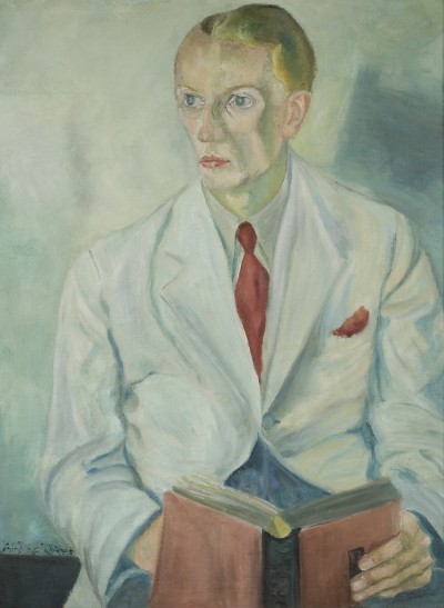 Deze afbeelding toont een kunstzinnig portret van Louis Tiessen .