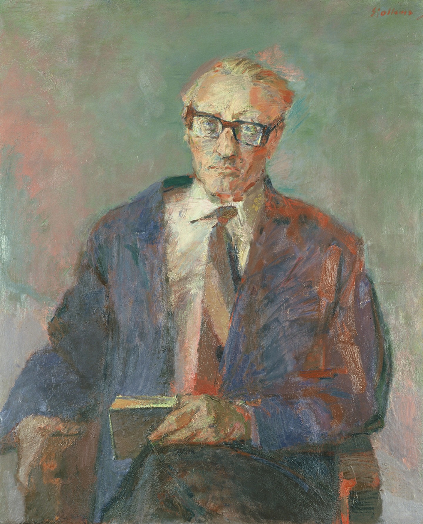 De afbeelding toont een kunstzinnig portret van Theun de Vries . Gemaakt door: Joop Sjollema