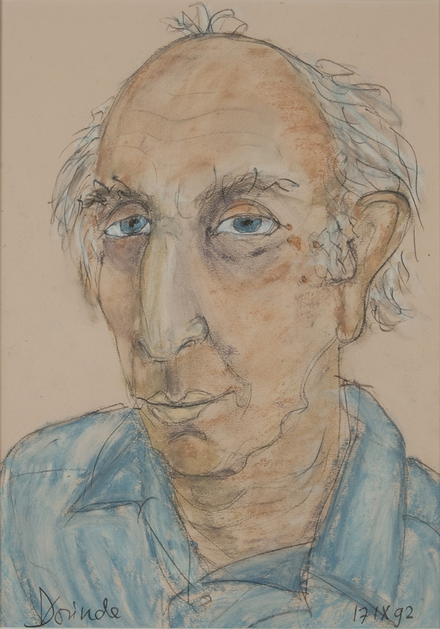 De afbeelding toont een kunstzinnig portret van Leo Vroman. Gemaakt door: Dorinde van Oort