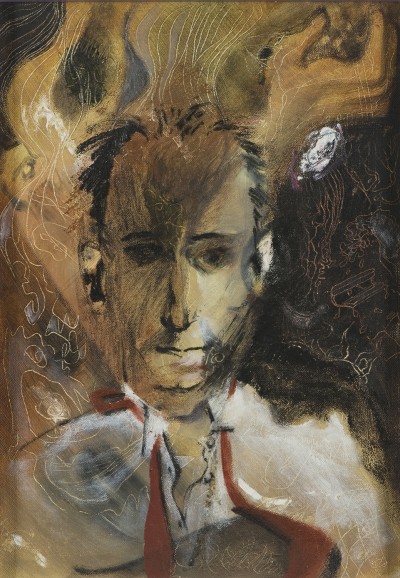 Deze afbeelding toont een kunstzinnig portret van Leo Vroman.