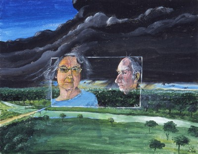 Deze afbeelding toont een kunstzinnig portret van Leo Vroman.