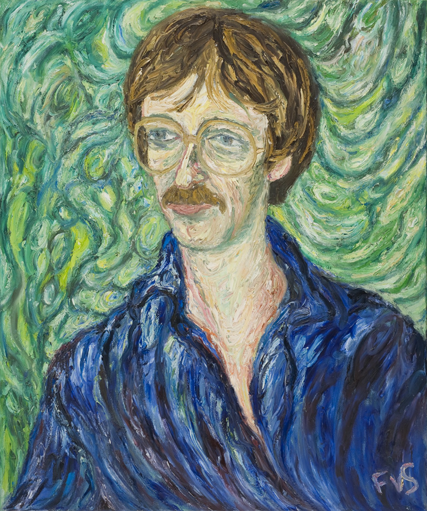 De afbeelding toont een kunstzinnig portret van Ad Zuiderent. Gemaakt door: Frans van        Steenhoven